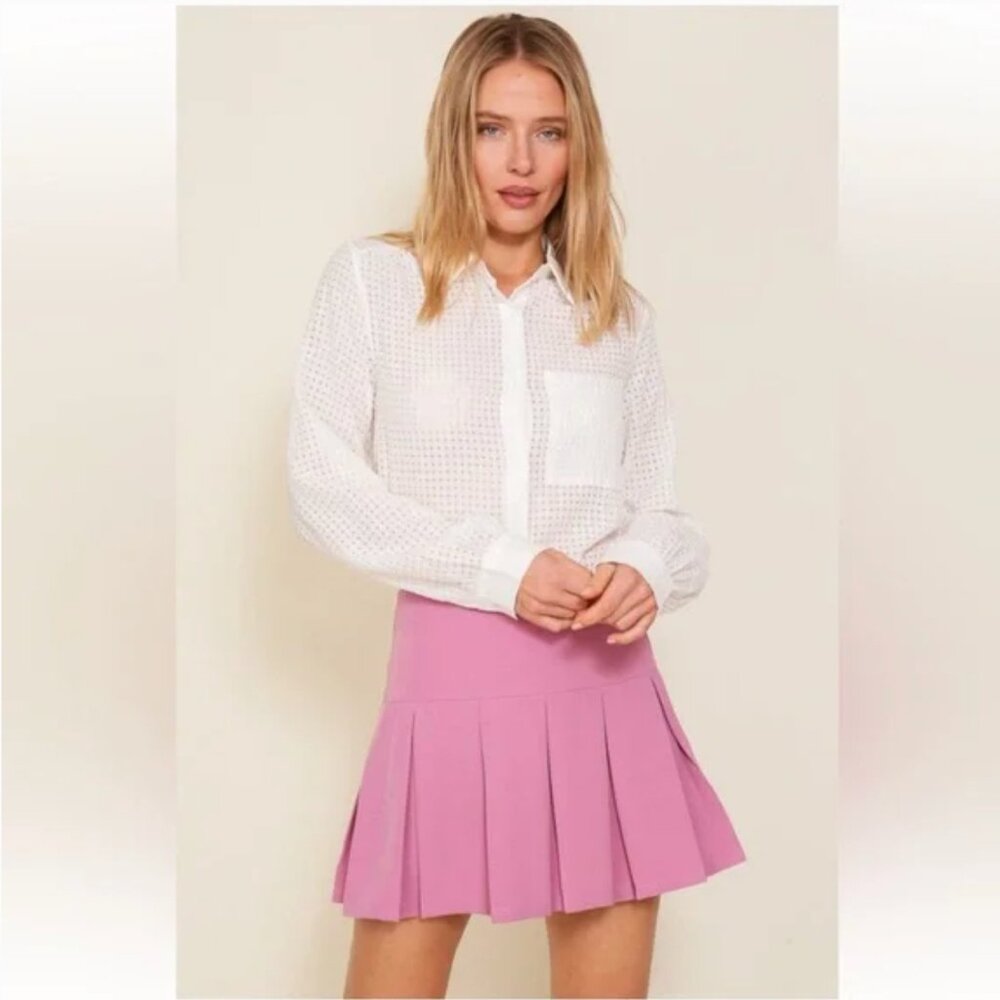 LUMIERE Pink High Waisted Pleated Mini Tennis Skirt NEW